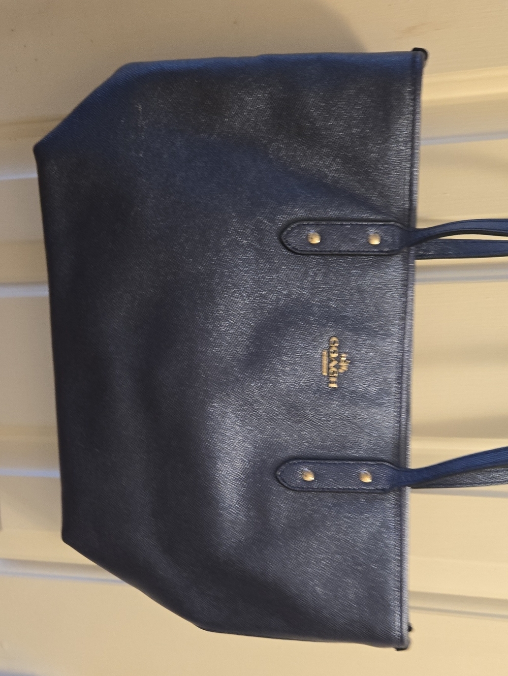 Coach Navy Leather Tote with Gold Hardware